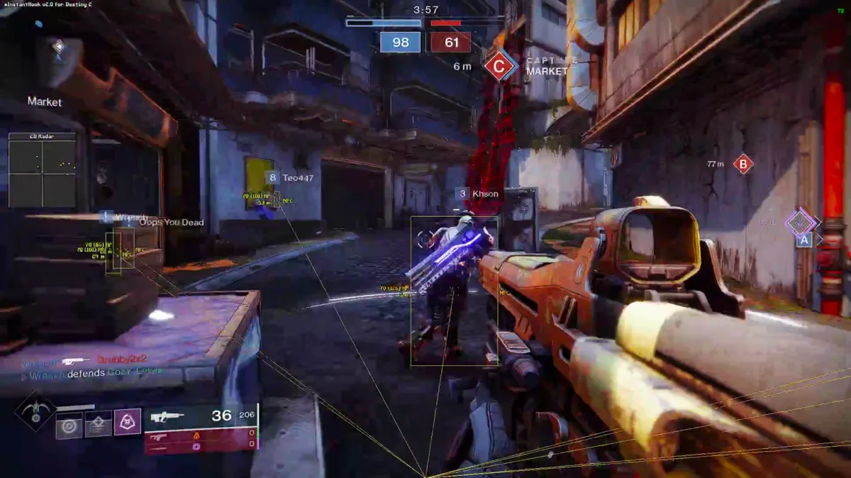 Destiny 2 ESP, wallhack boxes, and radar overlay in Crucible